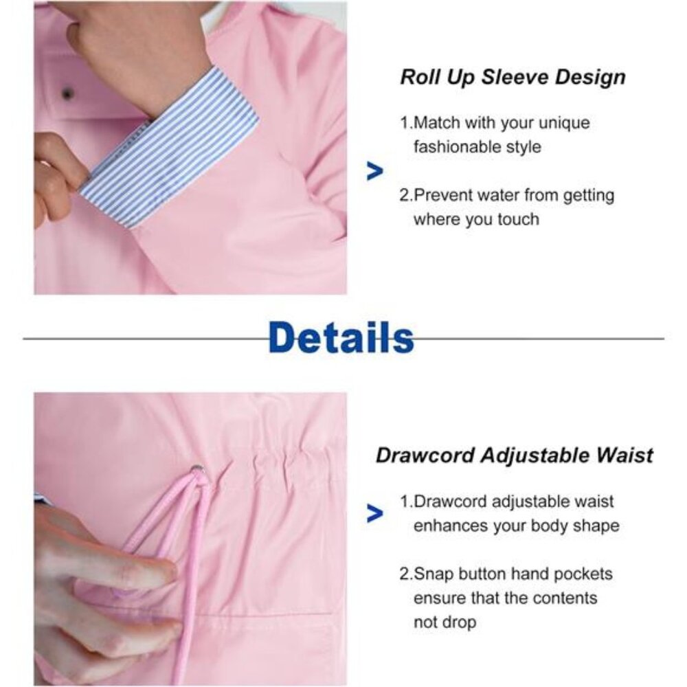 Rain Coats for Women Waterproof Rain Jacket Lightweight Windbreaker - Picture 6 of 7